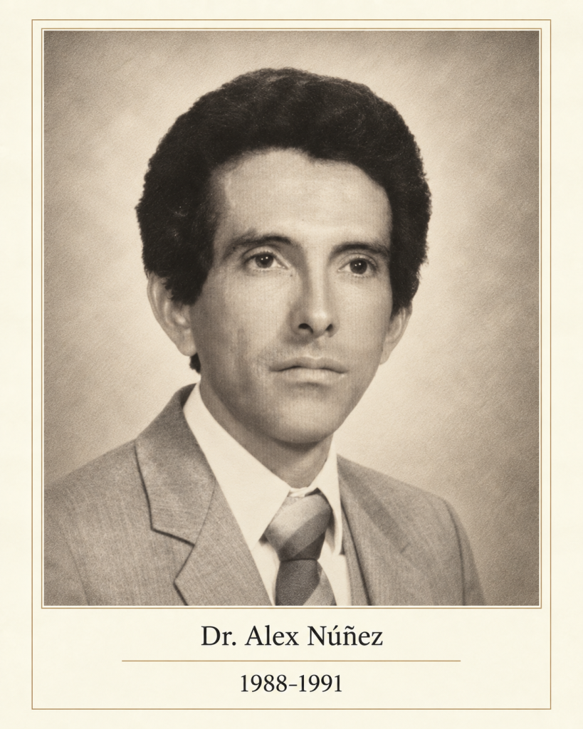 Recreación editorial que representa al Dr. Alex Núñez, presidente de la asociación panameña de médicos veterinarios de 1988 a 1991, a partir del archivo fotográfico de la APMV.