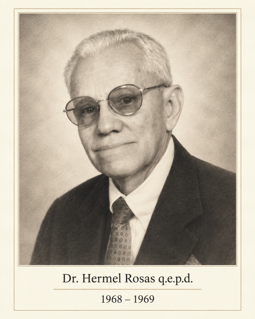 Recreación editorial que representa al Dr. Hermel Rosas, presidente de la asociación panameña de médicos veterinarios de 1968 a 1969, a partir del archivo fotográfico de la APMV.