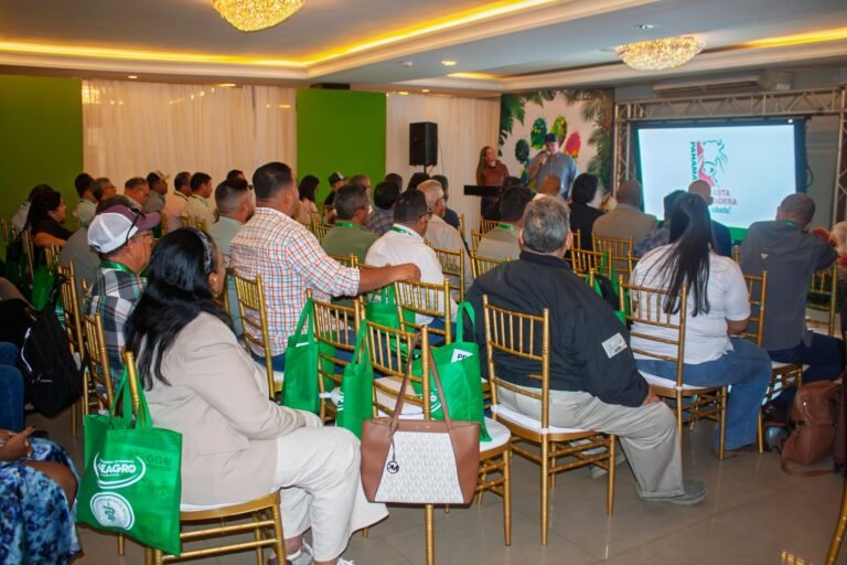 Asistentes observan una presentación en el salón de conferencias